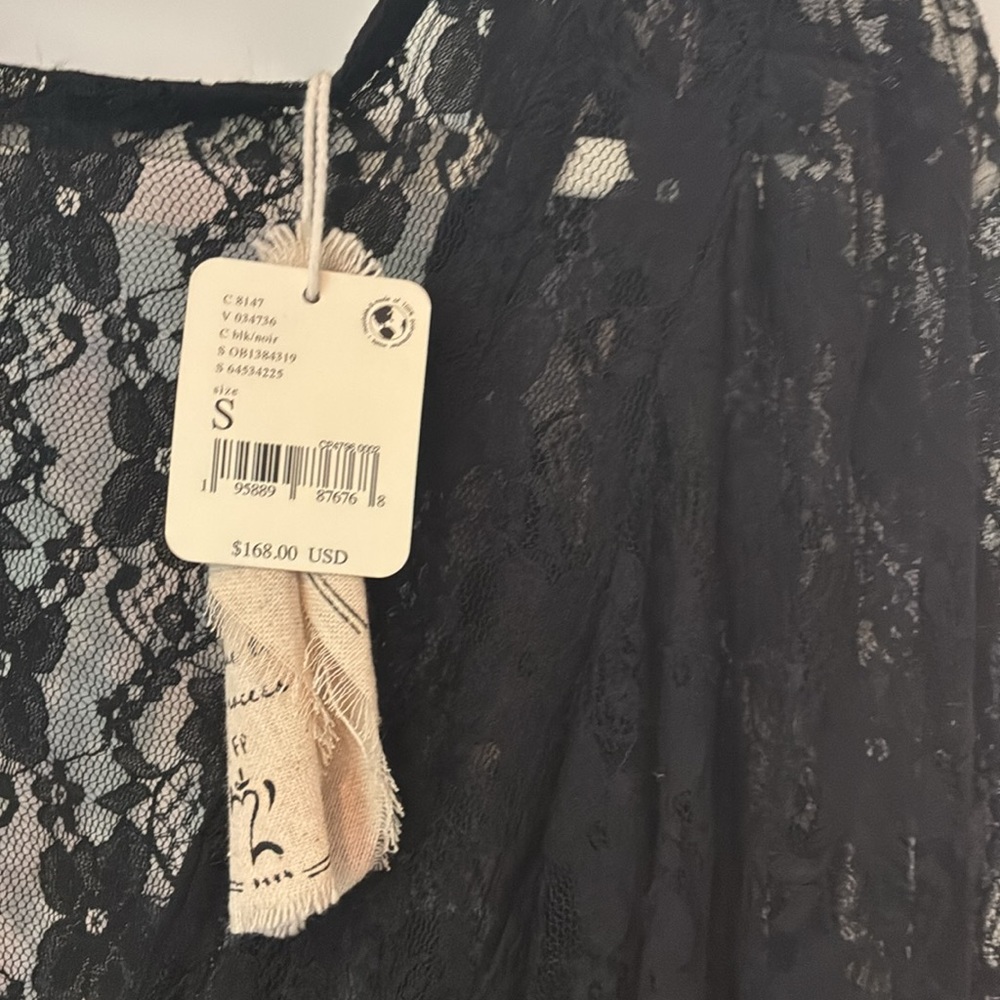 Free People Black Lace Bell Sleeve Mini Dress - Picture 4 of 6